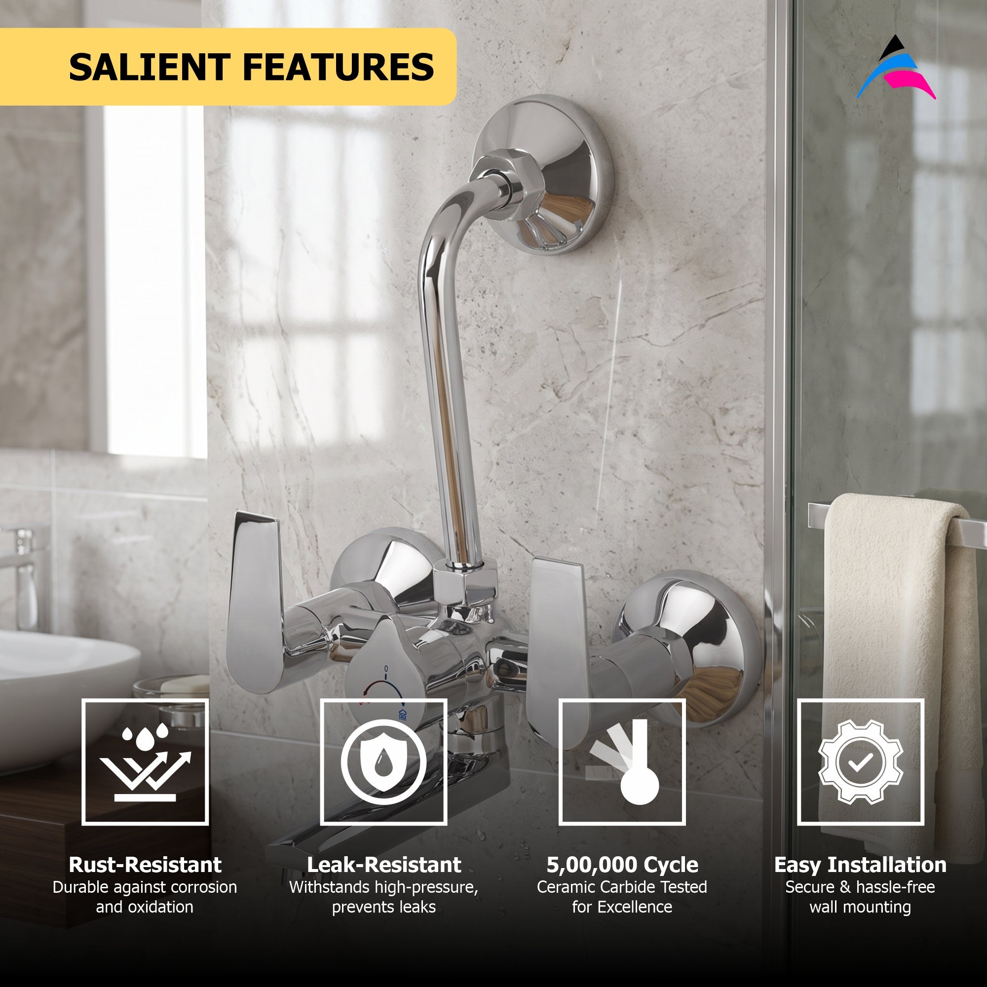 Asiatique Wall Mixer Telephonic With ‘L’ Bend for ARR. Of O/H Shower (C-017), Crystal Series Brass Faucet – Chrome Finish Bathroom & Kitchen Faucet with 15mm Cartridge