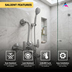 Asiatique 3 in 1 Wall Mixer With Pro. For Tele. Shower & O/H Shower (C-018), Crystal Series Brass Faucet – Chrome Finish Bathroom & Kitchen Faucet with 15mm Cartridge