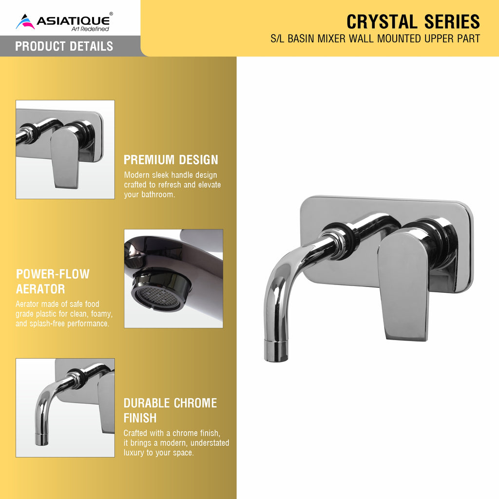 Asiatique Single Concealed Wall Mounted Upper Part (C-019U), Crystal Series Brass Faucet – Chrome Finish Bathroom & Kitchen Faucet with 15mm Cartridge