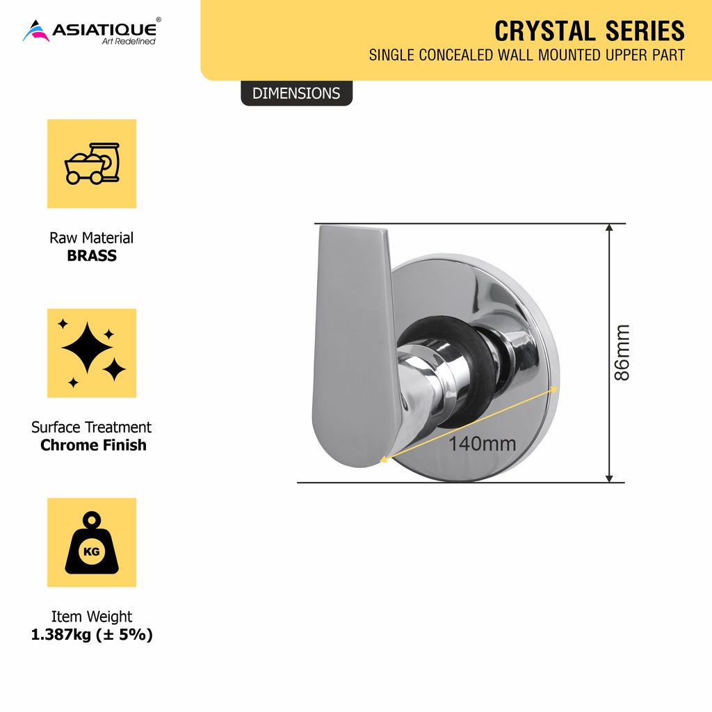Asiatique Upper Parts Kit Glassy, Flange & Handle For Con. & Flush Cock (C-021U), Crystal Series Brass Faucet – Chrome Finish Bathroom & Kitchen Faucet with 15mm Cartridge
