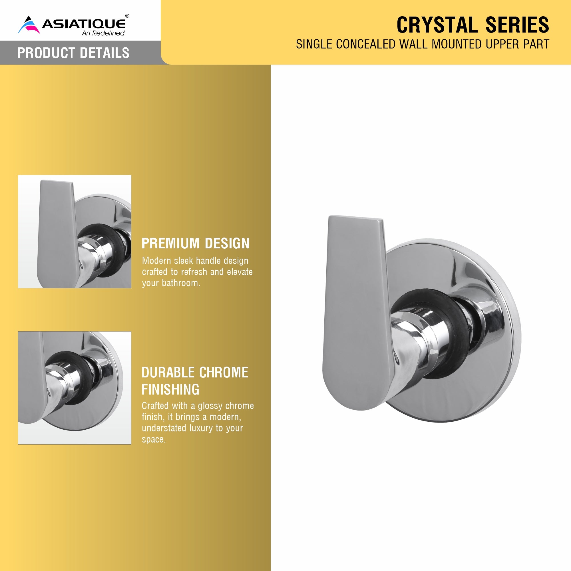Asiatique Upper Parts Kit Glassy, Flange & Handle For Con. & Flush Cock (C-021U), Crystal Series Brass Faucet – Chrome Finish Bathroom & Kitchen Faucet with 15mm Cartridge