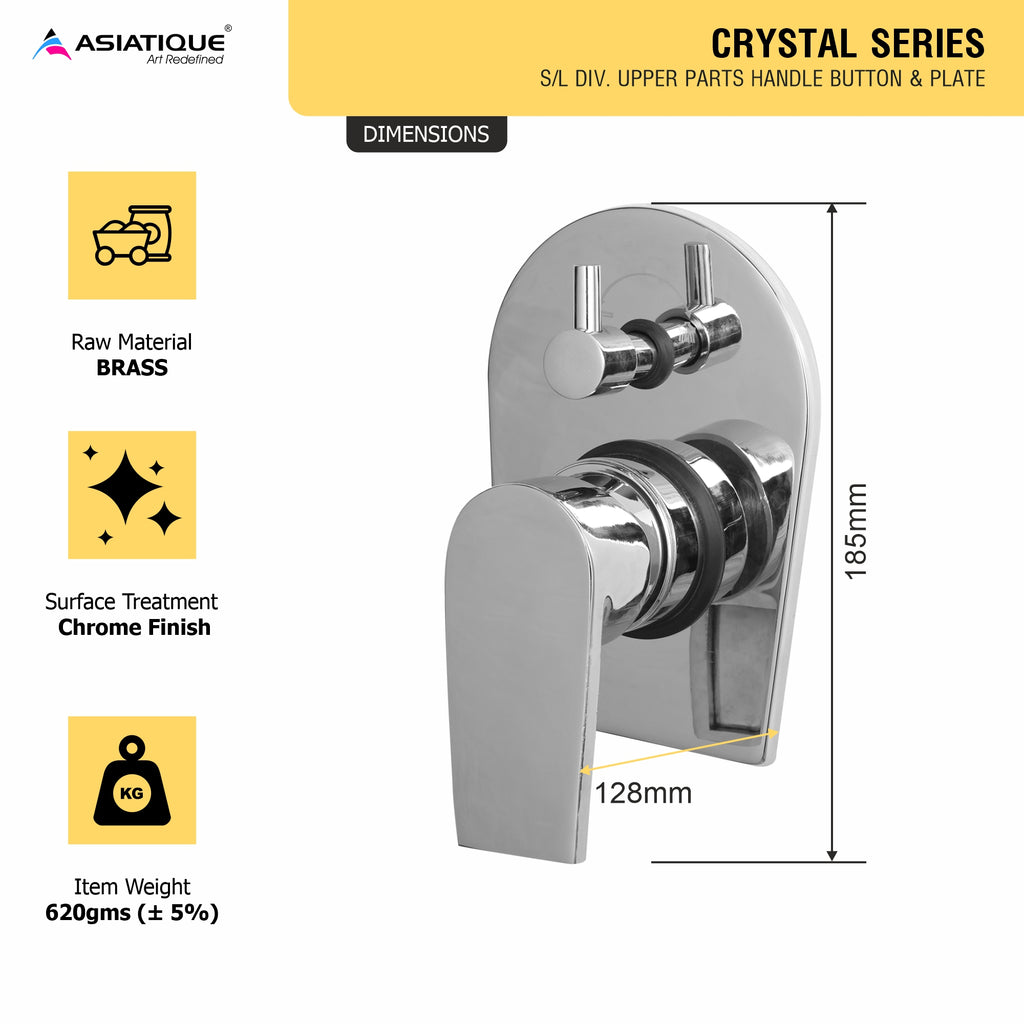Asiatique S/L Div. Upper Parts Handle, Button & Plate (C-024), Crystal Series Brass Faucet – Chrome Finish Bathroom & Kitchen Faucet with 15mm Cartridge