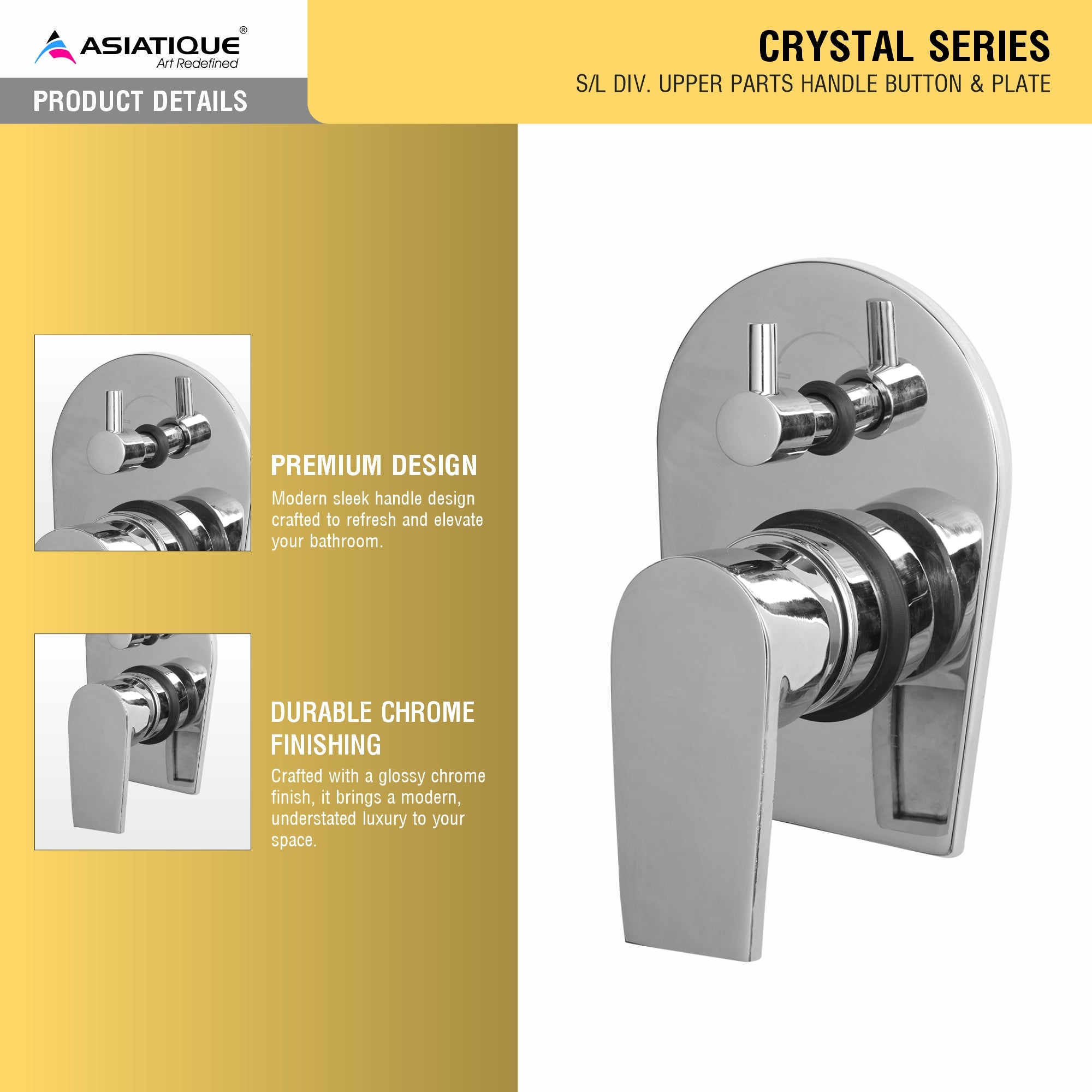 Asiatique S/L Div. Upper Parts Handle, Button & Plate (C-024), Crystal Series Brass Faucet – Chrome Finish Bathroom & Kitchen Faucet with 15mm Cartridge