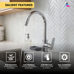 Asiatique S/L Sink Mixer Table Mounted (C-027), Crystal Series Brass Faucet – Chrome Finish Bathroom & Kitchen Faucet with 15mm Cartridge