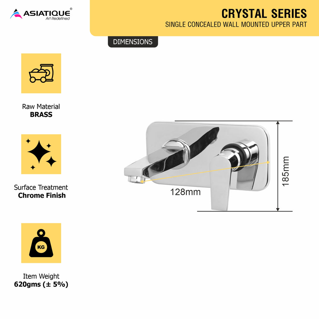 Asiatique Single Concealed Wall Mounted Upper Part (C-028U), Crystal Series Brass Faucet – Chrome Finish Bathroom & Kitchen Faucet with 15mm Cartridge
