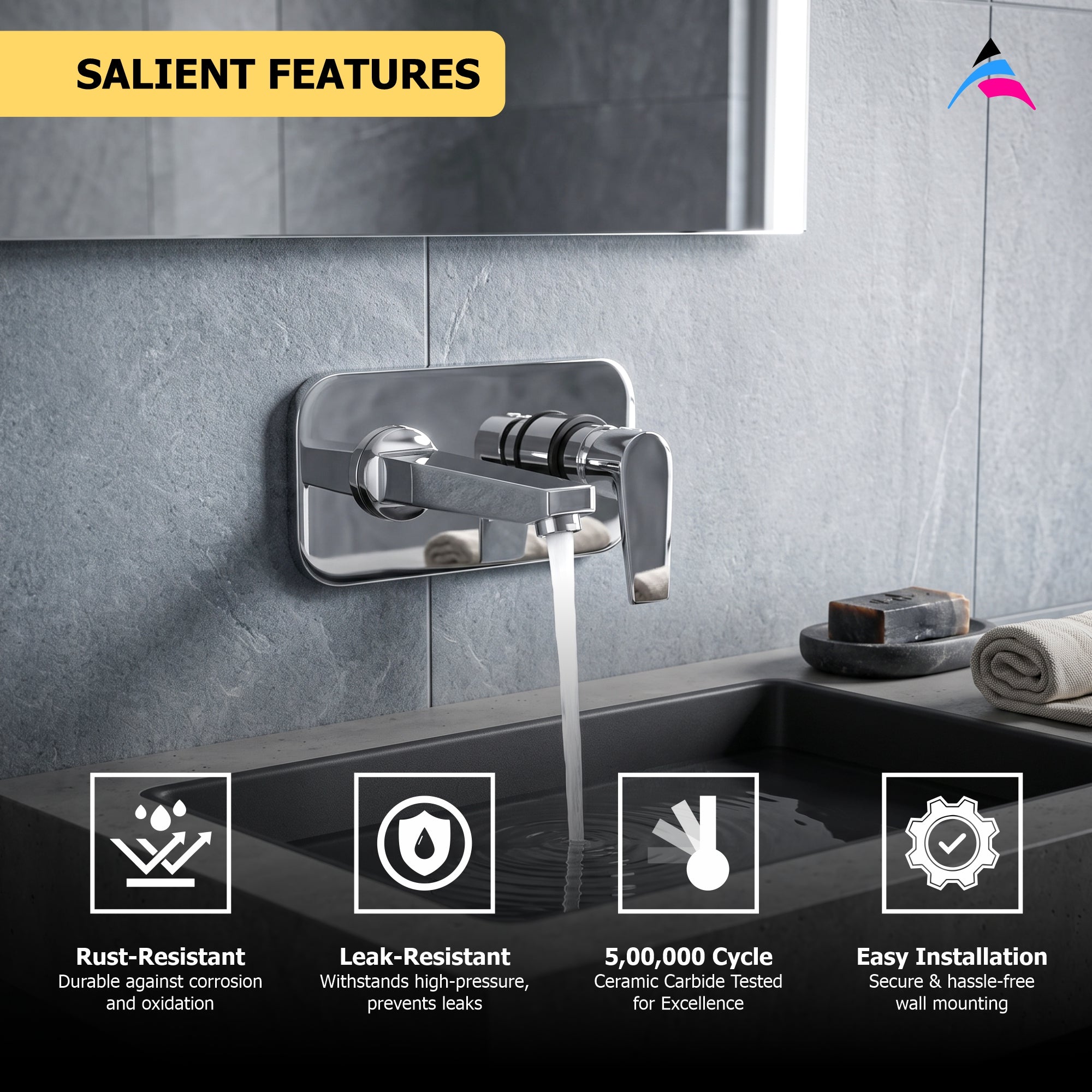 Asiatique Single Concealed Wall Mounted Upper Part (C-028U), Crystal Series Brass Faucet – Chrome Finish Bathroom & Kitchen Faucet with 15mm Cartridge