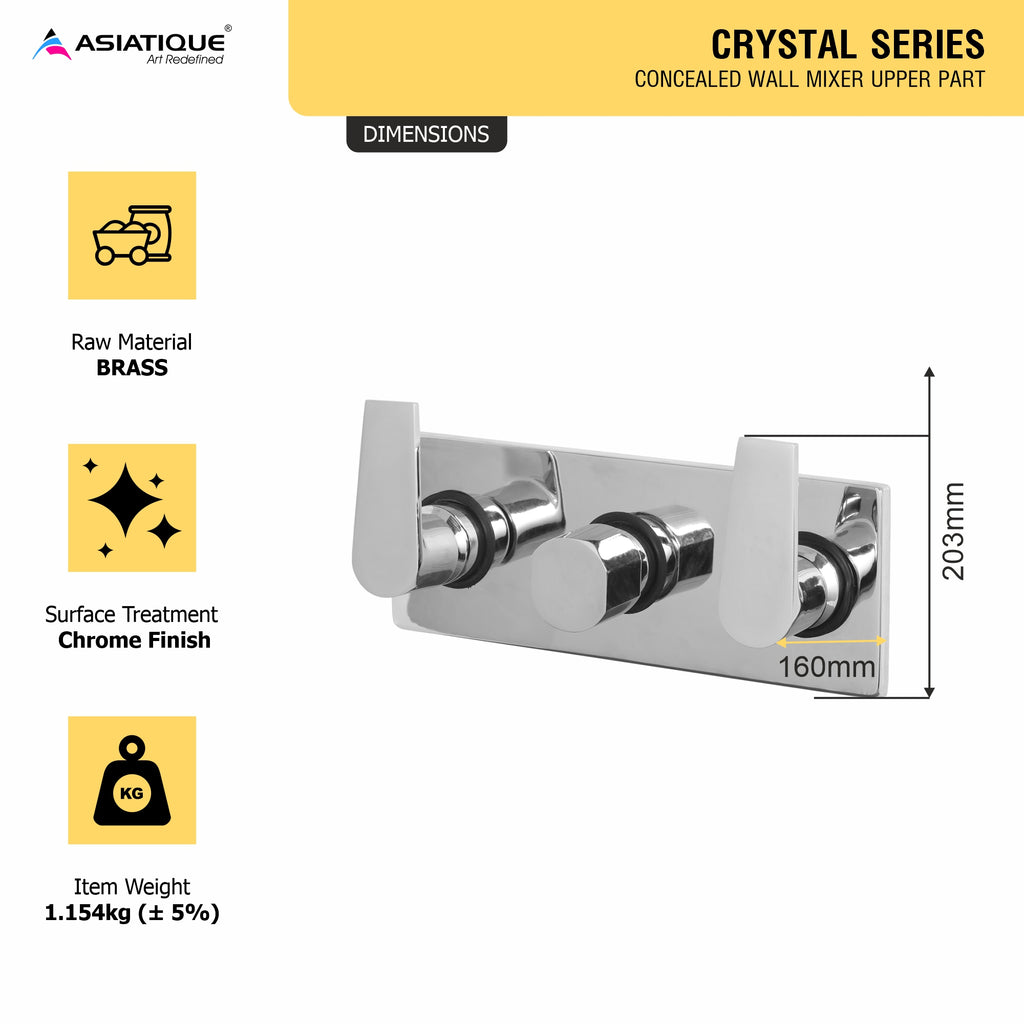 Asiatique Con. Wall Mixer Upper Part (C-029U), Crystal Series Brass Faucet – Chrome Finish Bathroom & Kitchen Faucet with 15mm Cartridge