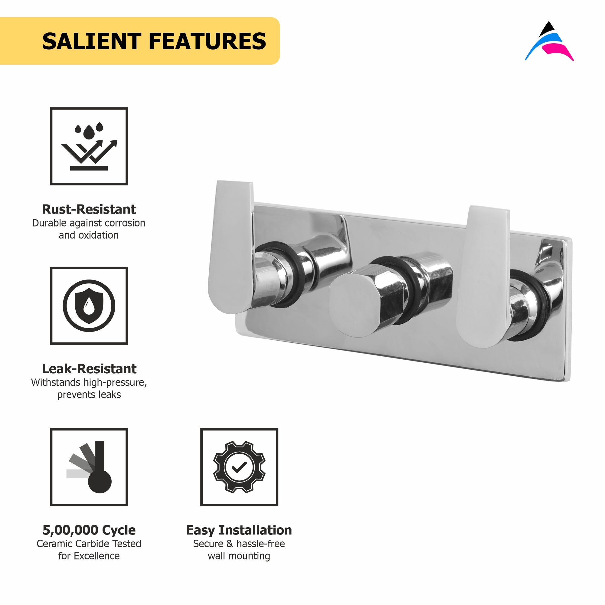 Asiatique Con. Wall Mixer Upper Part (C-029U), Crystal Series Brass Faucet – Chrome Finish Bathroom & Kitchen Faucet with 15mm Cartridge