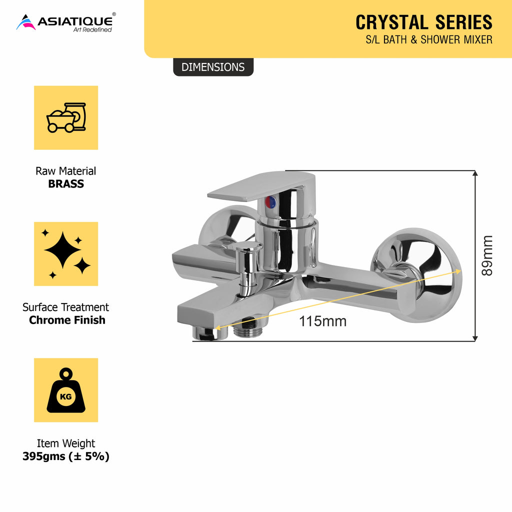 Asiatique S/L Bath & Shower Mixer (C-030), Crystal Series Brass Faucet – Chrome Finish Bathroom & Kitchen Faucet with 15mm Cartridge