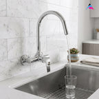 Asiatique S/L Sink Mixer Wall Mounted (C-031), Crystal Series Brass Faucet – Chrome Finish Bathroom & Kitchen Faucet with 15mm Cartridge