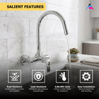 Asiatique S/L Sink Mixer Wall Mounted (C-031), Crystal Series Brass Faucet – Chrome Finish Bathroom & Kitchen Faucet with 15mm Cartridge