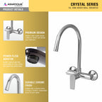 Asiatique S/L Sink Mixer Wall Mounted (C-031), Crystal Series Brass Faucet – Chrome Finish Bathroom & Kitchen Faucet with 15mm Cartridge