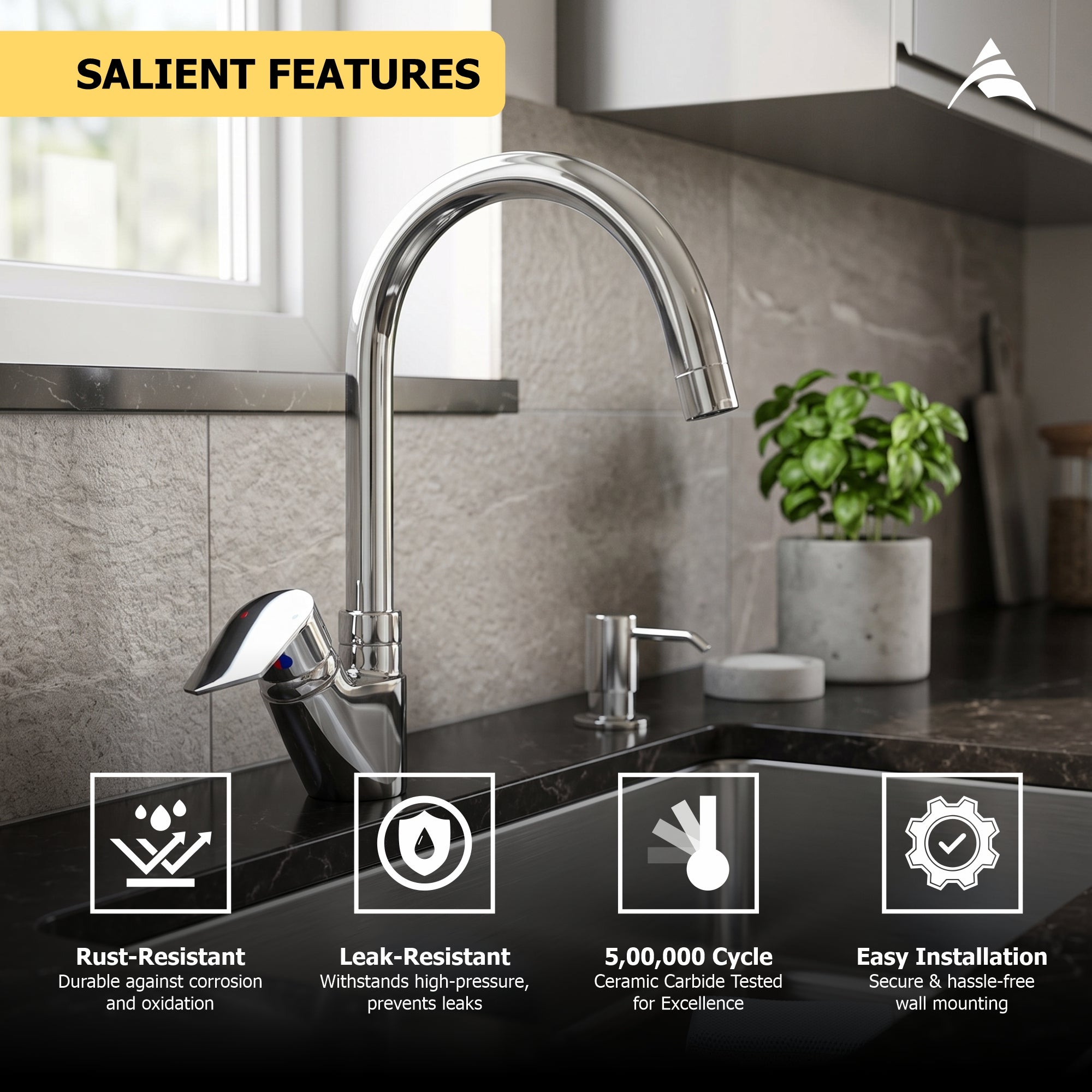 Asiatique S/L Basin Mixer Table Mounted (C-032), Crystal Series Brass Faucet – Chrome Finish Bathroom & Kitchen Faucet with 15mm Cartridge