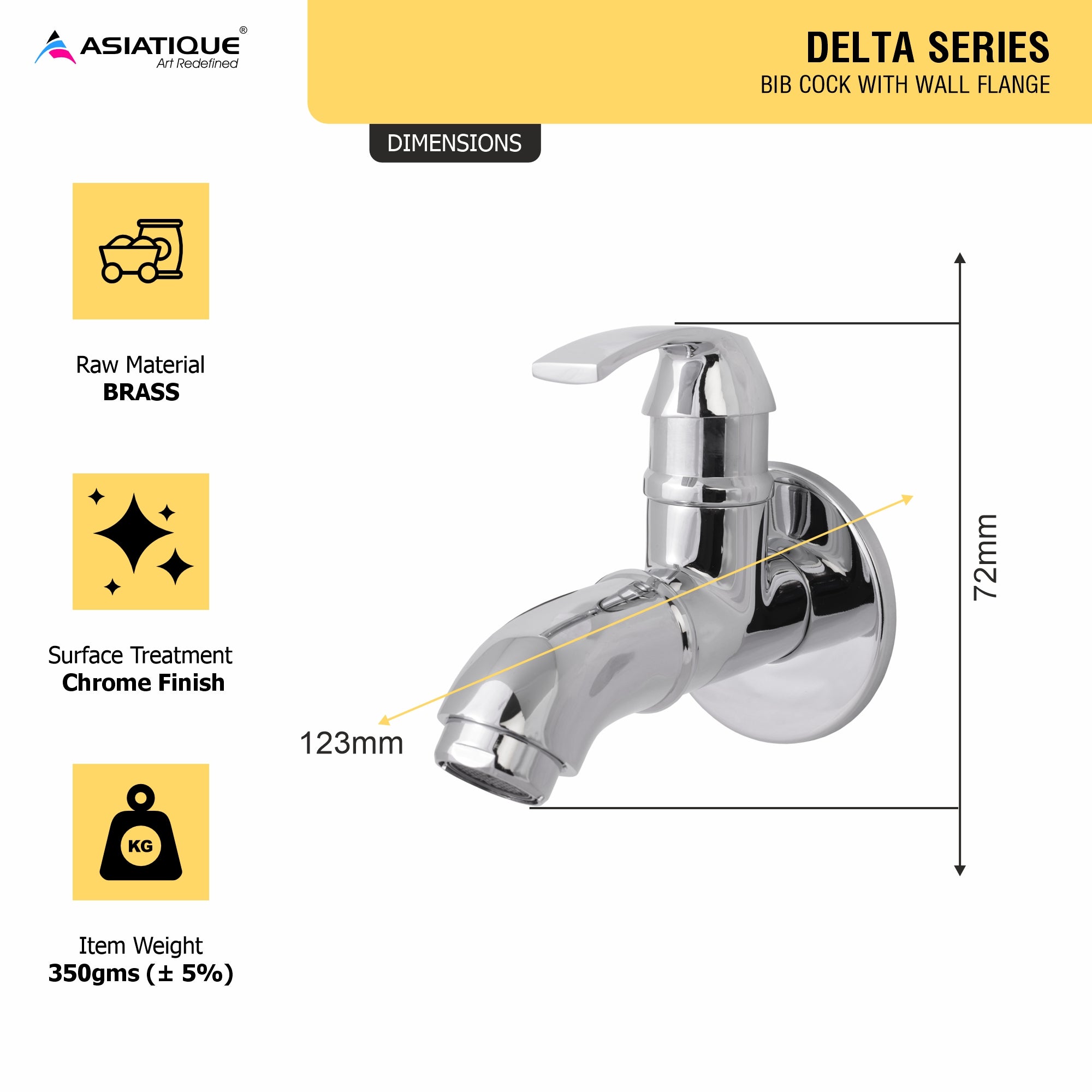 Asiatique  Bib Cock With Wall Flange (D-003), Delta Series Premium Brass Bathroom & Kitchen Faucets