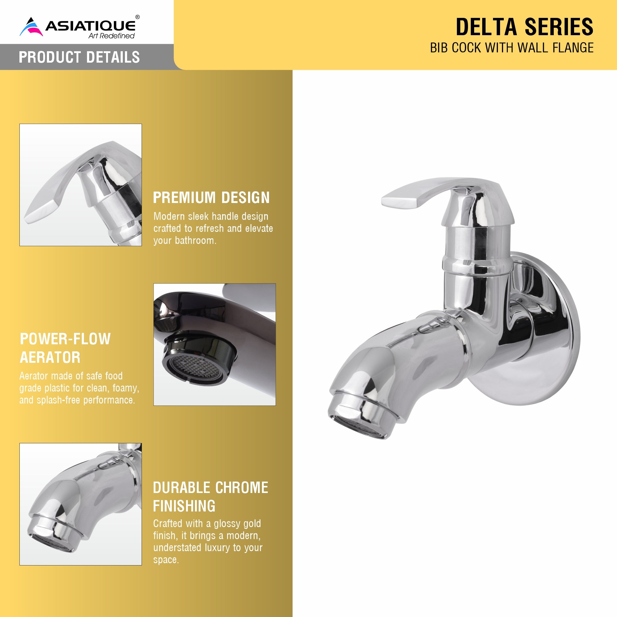 Asiatique  Bib Cock With Wall Flange (D-003), Delta Series Premium Brass Bathroom & Kitchen Faucets