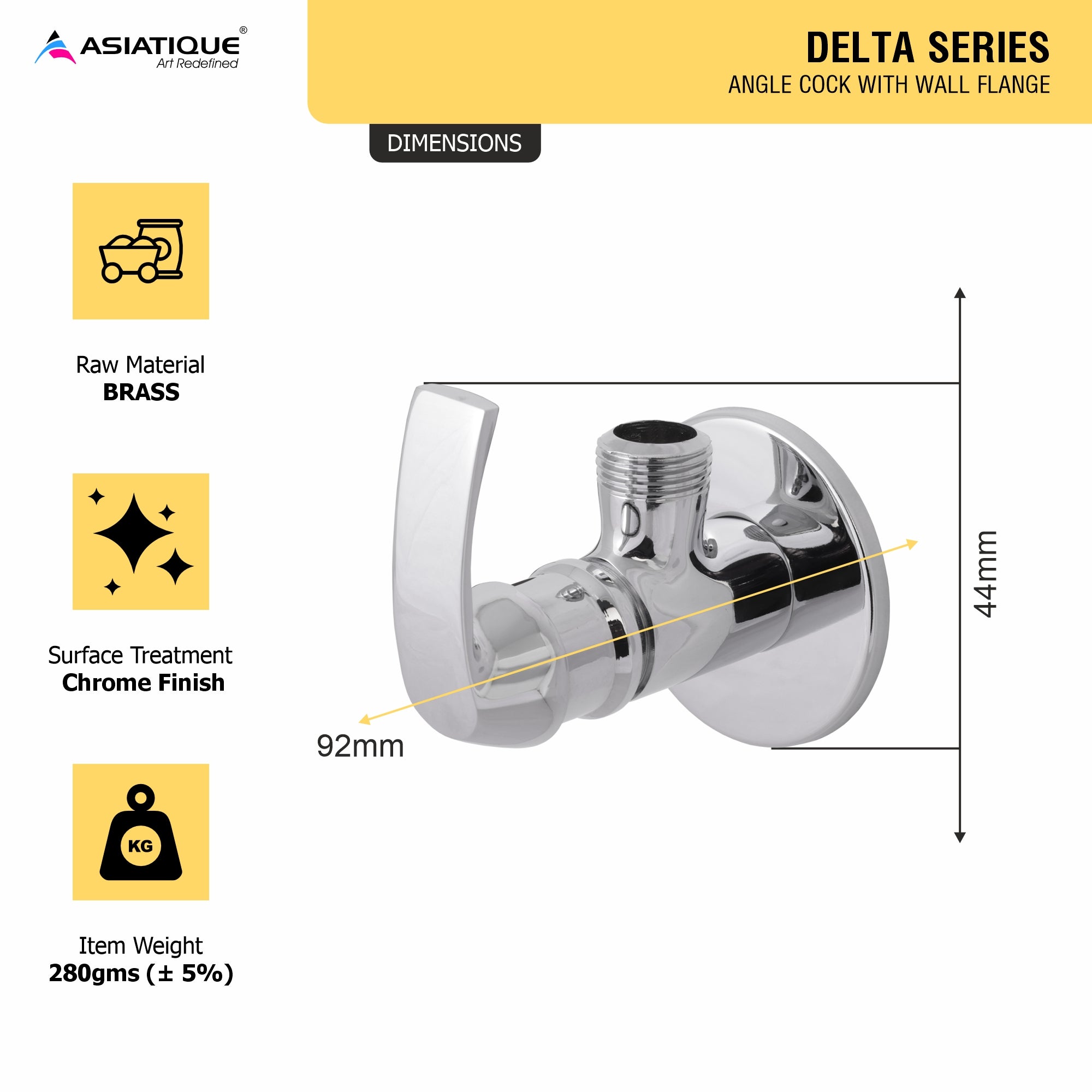 Asiatique  Angle Cock with wall Flange  (D-005), Delta Series Premium Brass Bathroom & Kitchen Faucets