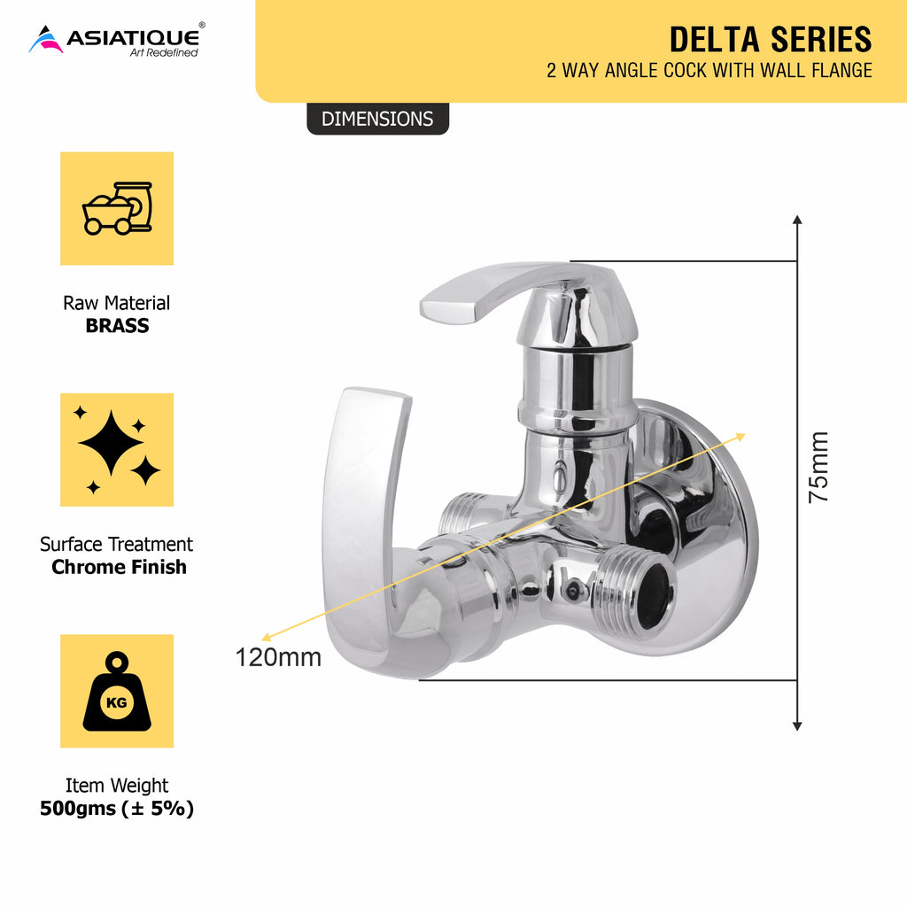 Asiatique 2 Way Angle Cock With Wall Flange (D-005TW), Delta Series Premium Brass Bathroom & Kitchen Faucets
