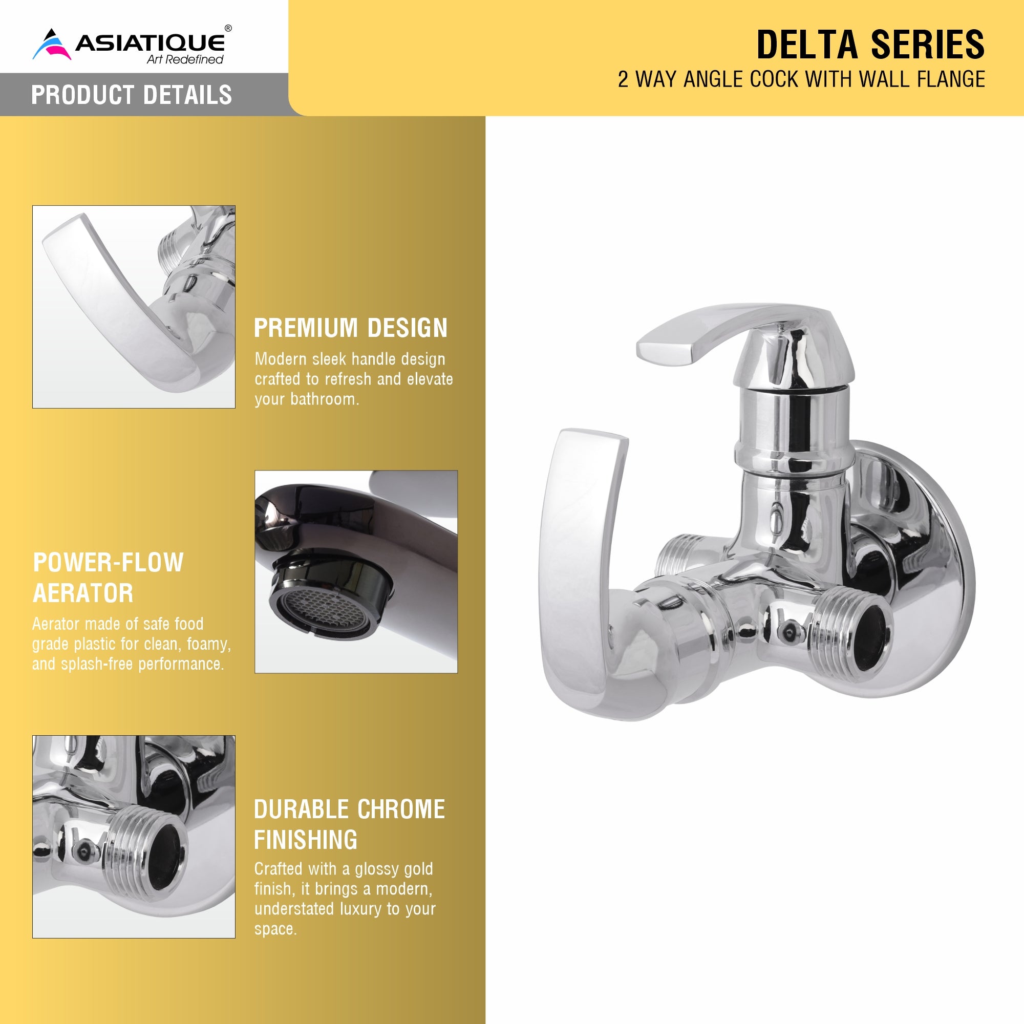 Asiatique 2 Way Angle Cock With Wall Flange (D-005TW), Delta Series Premium Brass Bathroom & Kitchen Faucets