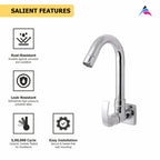 Asiatique S/L Sink Cock with Swivel 'j' Spout Wall Mounted With Flange   (D-008), Delta Series Premium Brass Bathroom & Kitchen Faucets