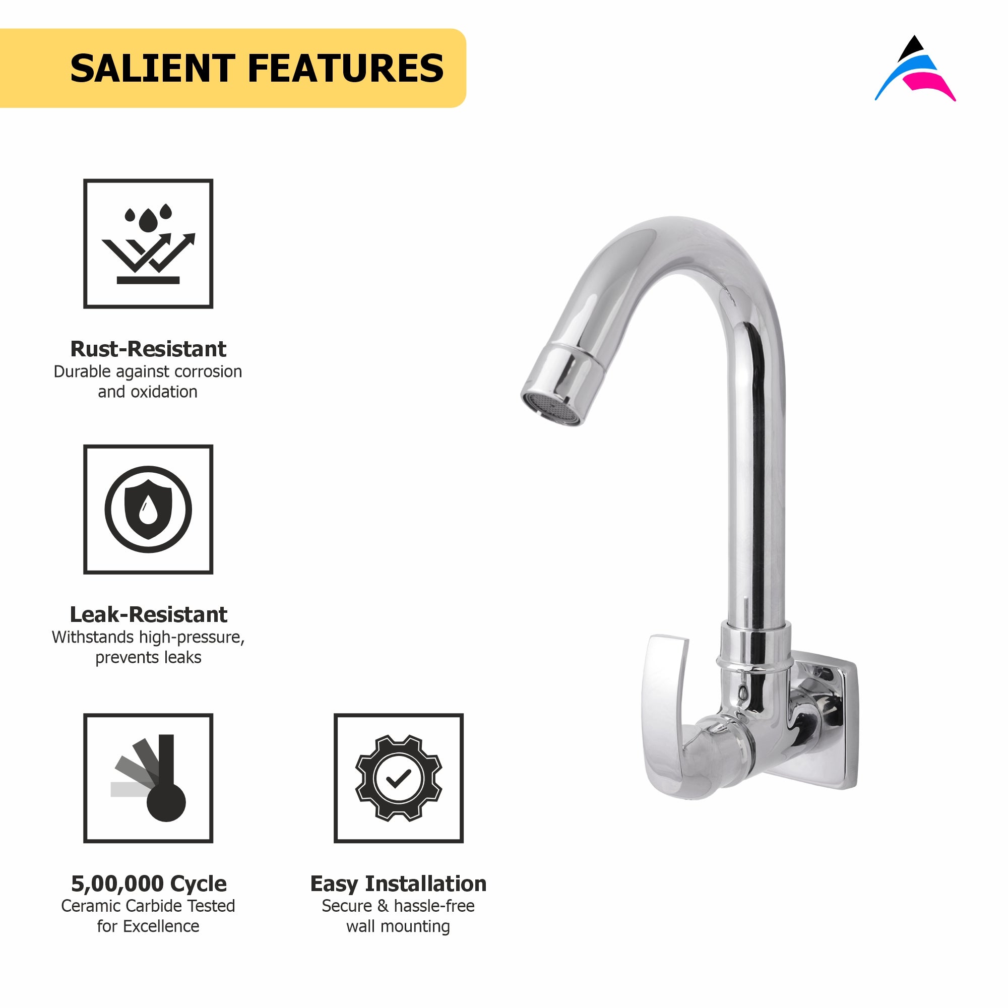 Asiatique S/L Sink Cock with Swivel 'j' Spout Wall Mounted With Flange   (D-008), Delta Series Premium Brass Bathroom & Kitchen Faucets