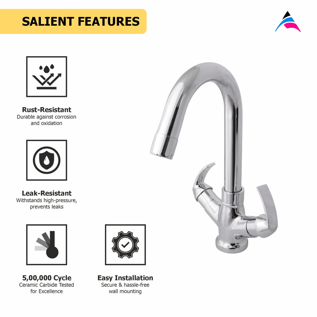 Asiatique C/H Basin Mixer With Swivel 'j' Spout  (D-011), Delta Series Premium Brass Bathroom & Kitchen Faucets