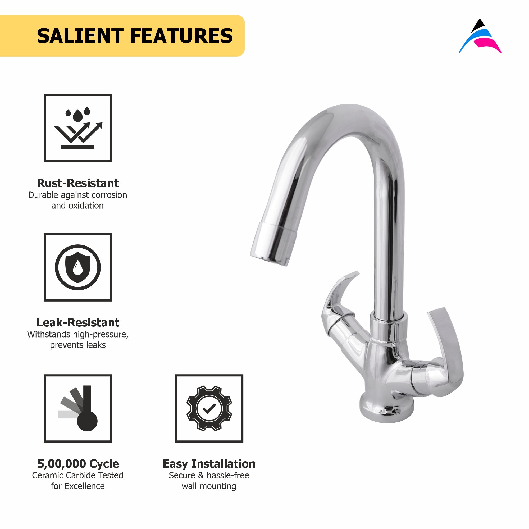 Asiatique C/H Basin Mixer With Swivel 'j' Spout  (D-011), Delta Series Premium Brass Bathroom & Kitchen Faucets