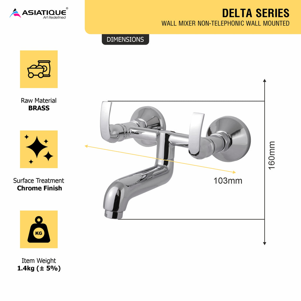 Asiatique S/L Wall Mixer Non-Telephonic Wall Mounted  (D-014), Delta Series Premium Brass Bathroom & Kitchen Faucets