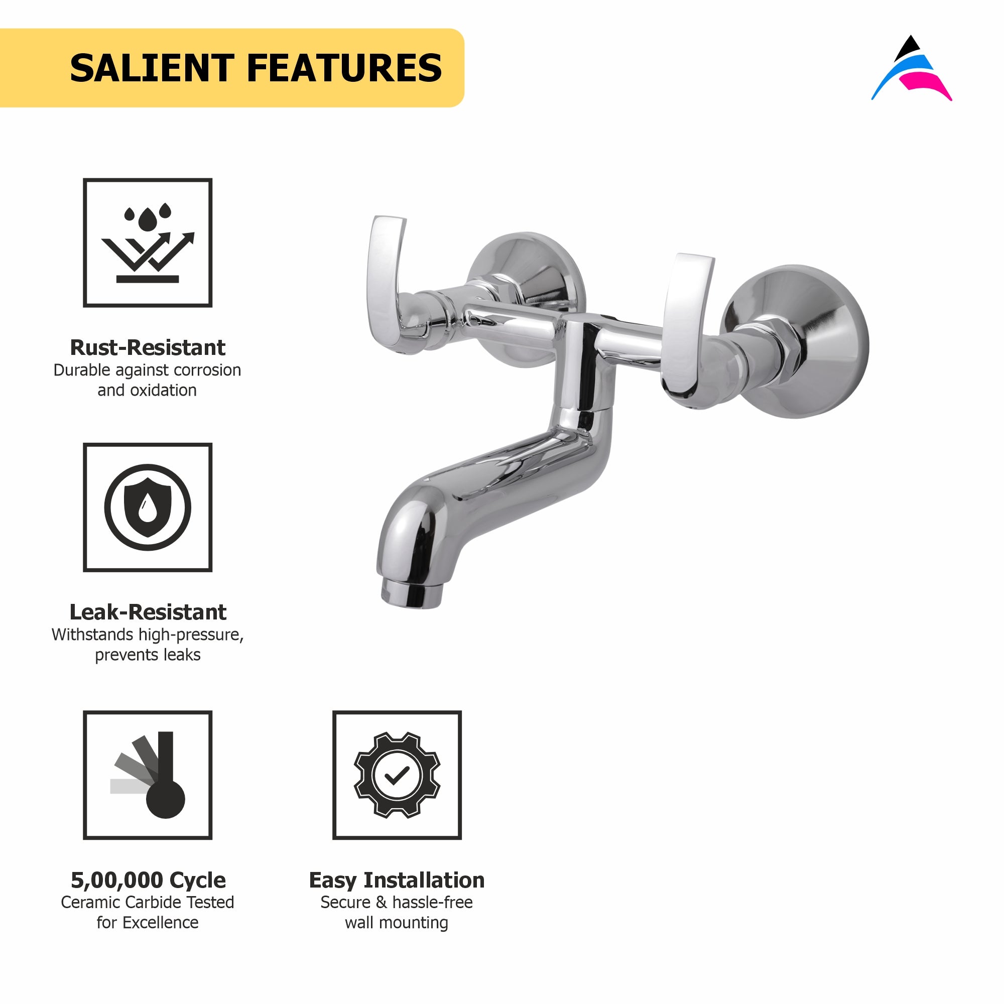 Asiatique S/L Wall Mixer Non-Telephonic Wall Mounted  (D-014), Delta Series Premium Brass Bathroom & Kitchen Faucets