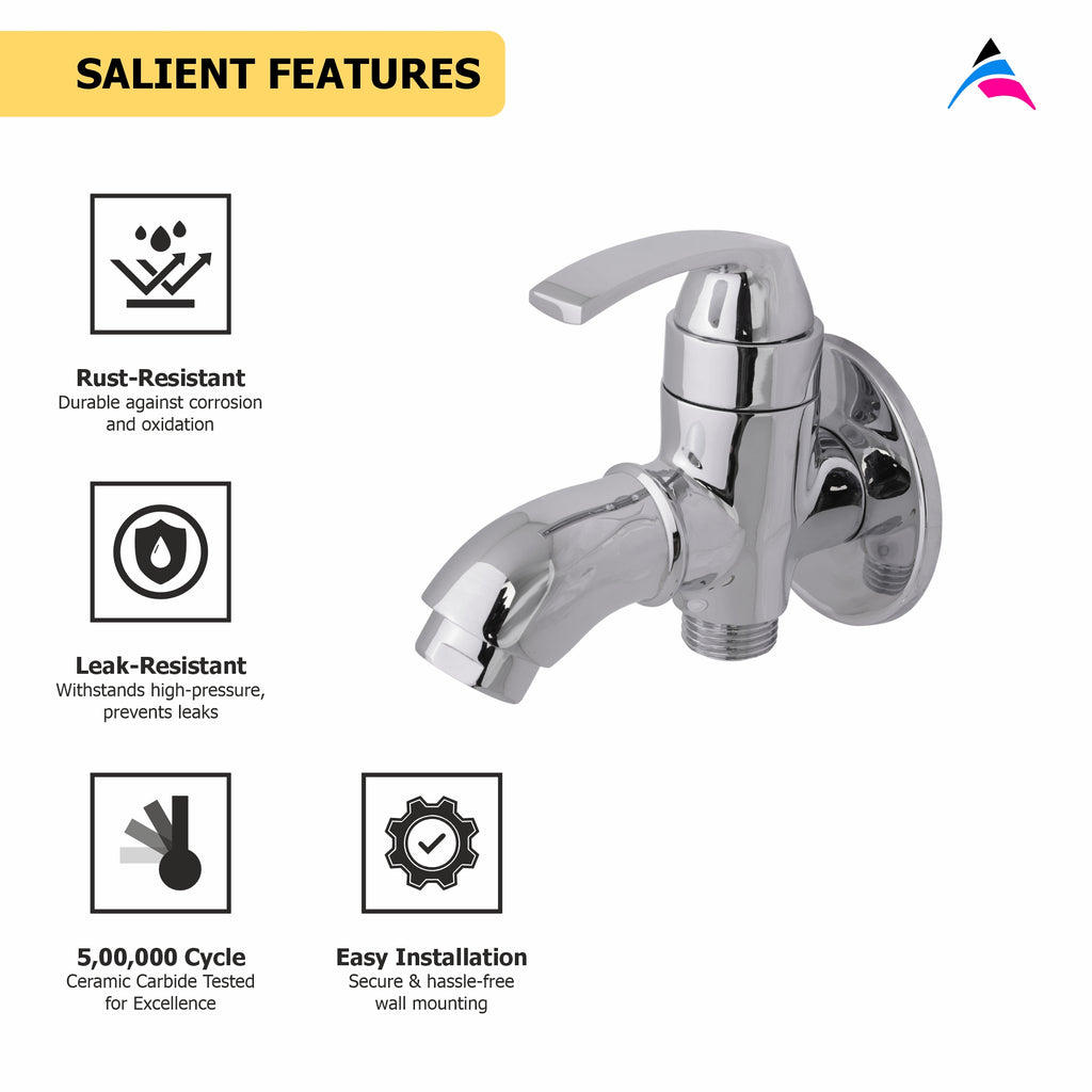 Asiatique S/L 2 in 1 Bib Cock With Wall Flange (D-015,SL), Delta Series Premium Brass Bathroom & Kitchen Faucets