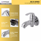 Asiatique S/L 2 in 1 Bib Cock With Wall Flange (D-015,SL), Delta Series Premium Brass Bathroom & Kitchen Faucets