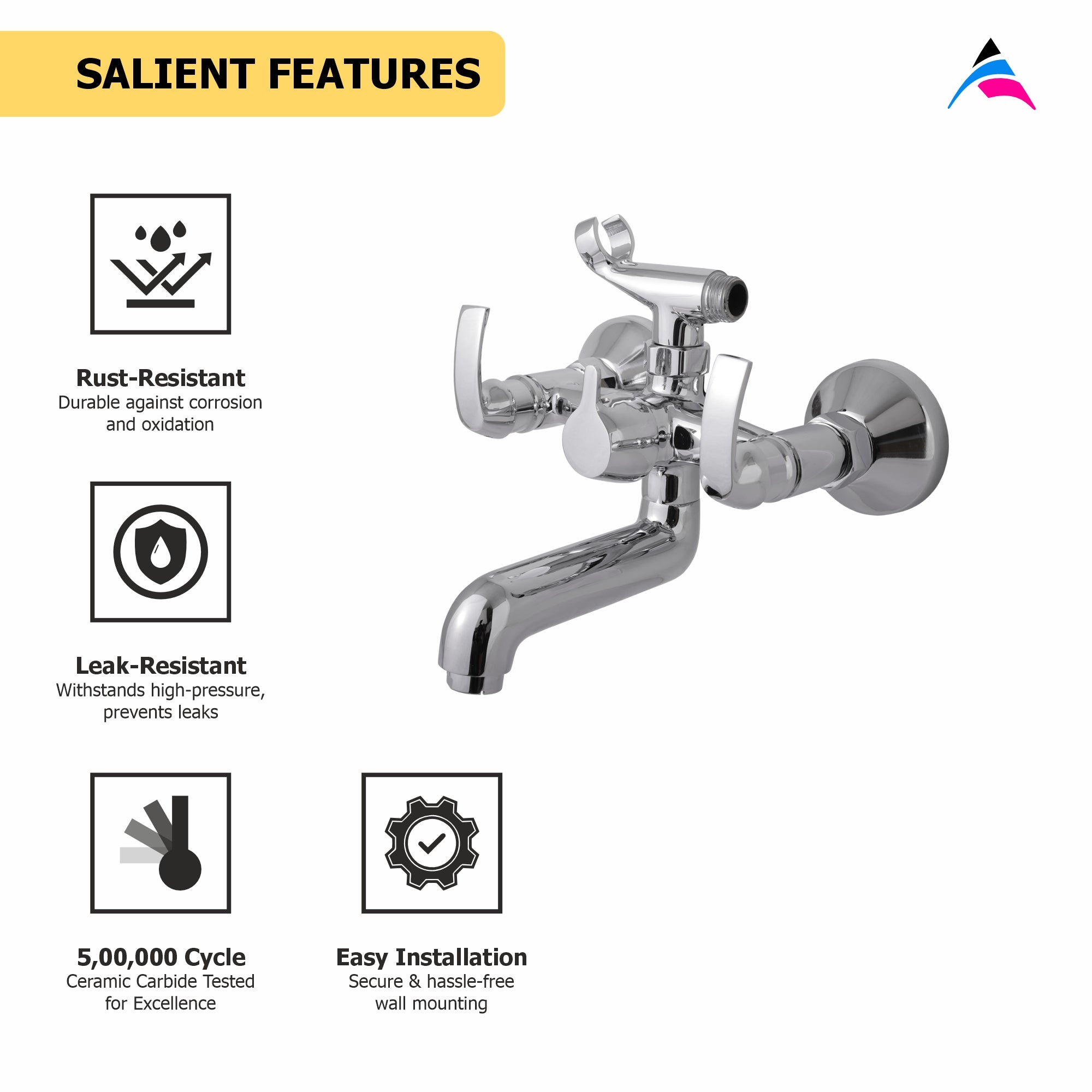 Asiatique S/L Wall Mixer Telephonic With Crutch ARR of Tele Shower  (D-016), Delta Series Premium Brass Bathroom & Kitchen Faucets
