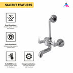 Asiatique S/L Wall Mixer Telephonic With 'L' Bend For ARR of O/H Shower  (D-017), Delta Series Premium Brass Bathroom & Kitchen Faucets