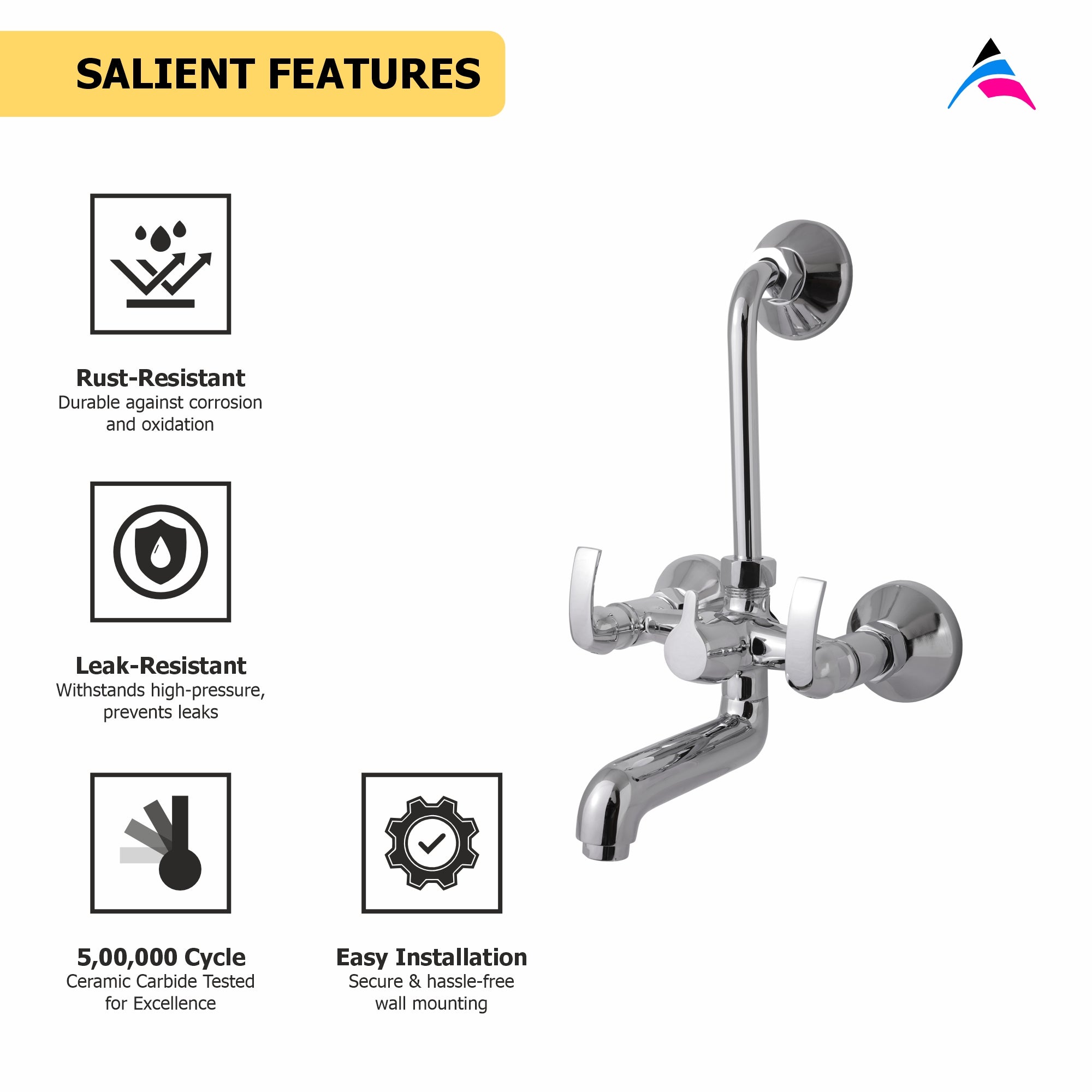 Asiatique S/L Wall Mixer Telephonic With 'L' Bend For ARR of O/H Shower  (D-017), Delta Series Premium Brass Bathroom & Kitchen Faucets