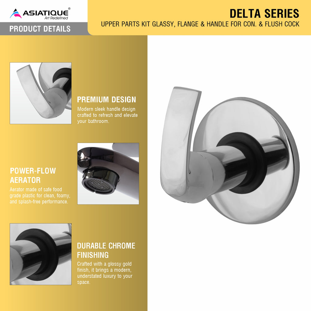 Asiatique Upper Parts Kit Glassy, Flange & Handle For Con . & Flush Cock  (D-021U), Delta Series Premium Brass Bathroom & Kitchen Faucets