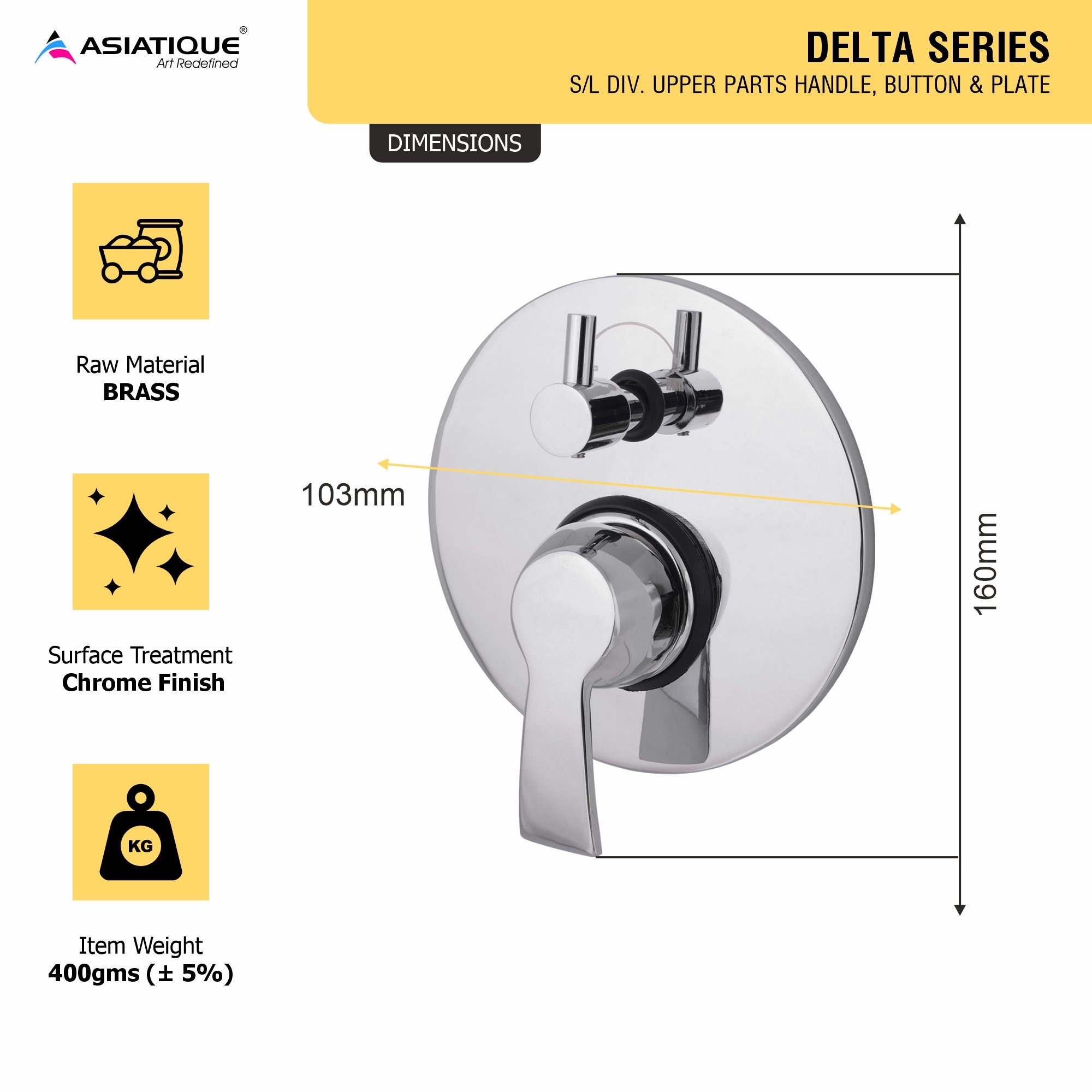 Asiatique S/L Div Upper Parts Handel Button & Plate (D-024), Delta Series Premium Brass Bathroom & Kitchen Faucets