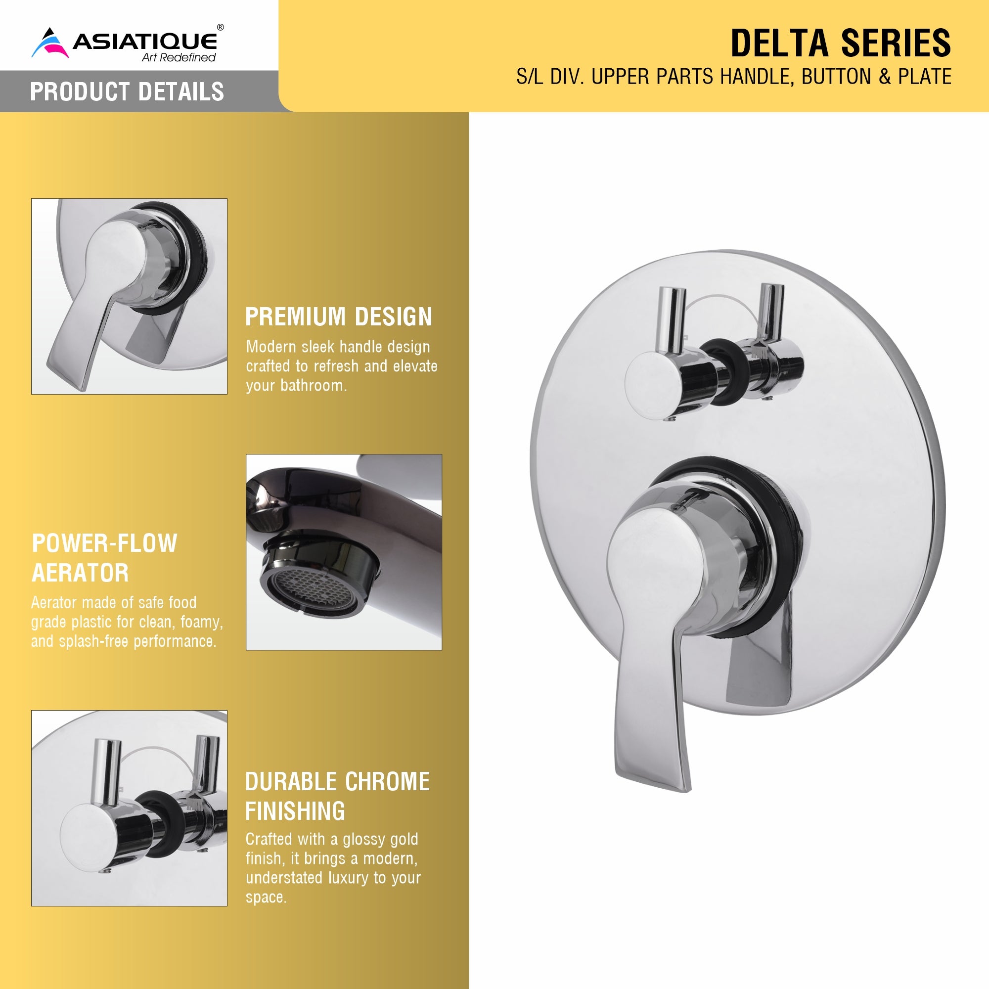 Asiatique S/L Div Upper Parts Handel Button & Plate (D-024), Delta Series Premium Brass Bathroom & Kitchen Faucets