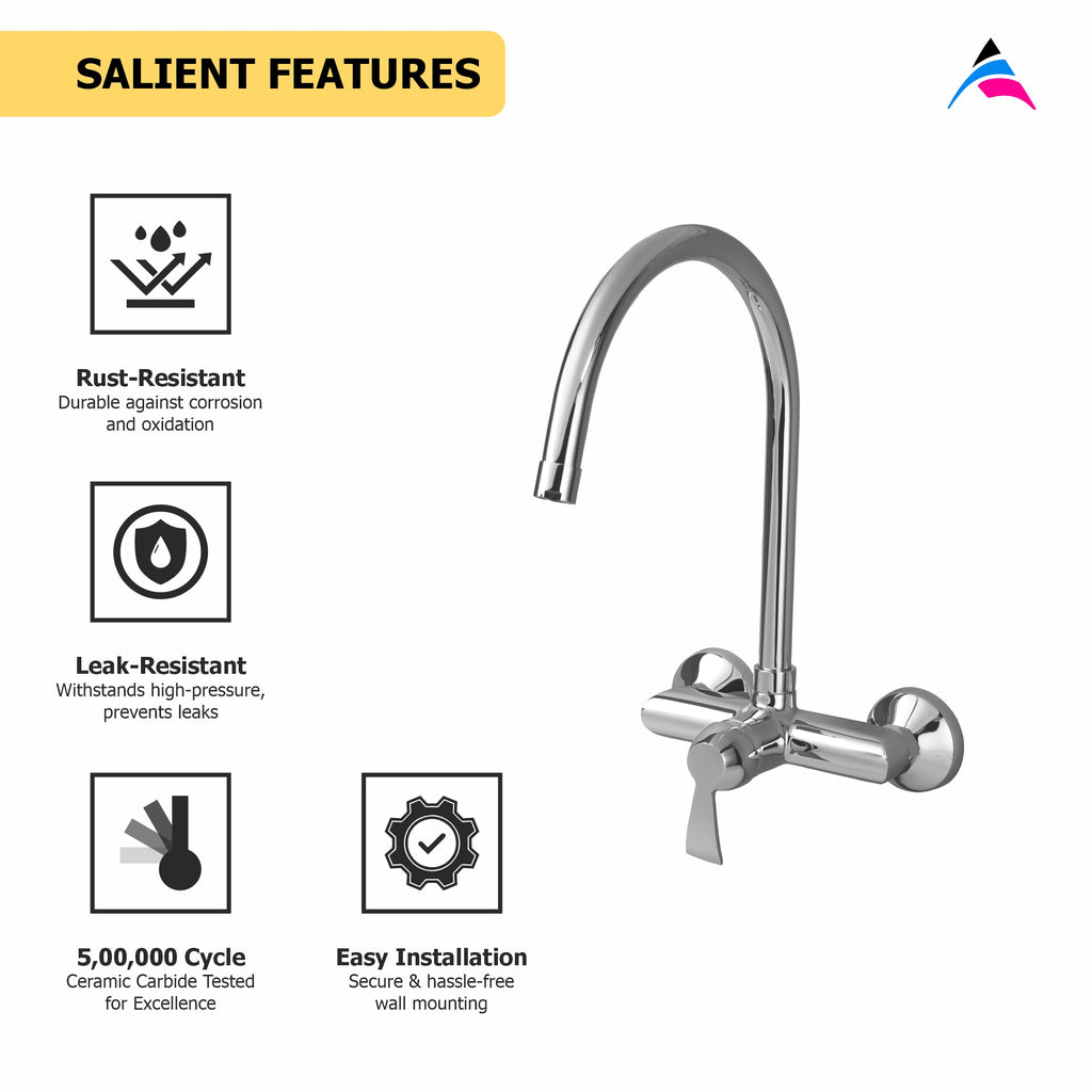 Asiatique S/L Sink Mixer Wall Mounted (D-031), Delta Series Premium Brass Bathroom & Kitchen Faucets