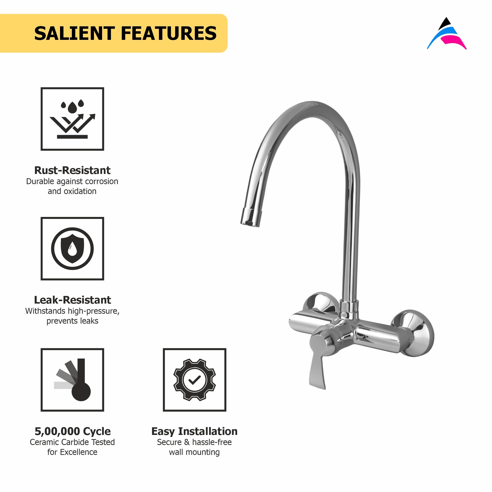 Asiatique S/L Sink Mixer Wall Mounted (D-031), Delta Series Premium Brass Bathroom & Kitchen Faucets