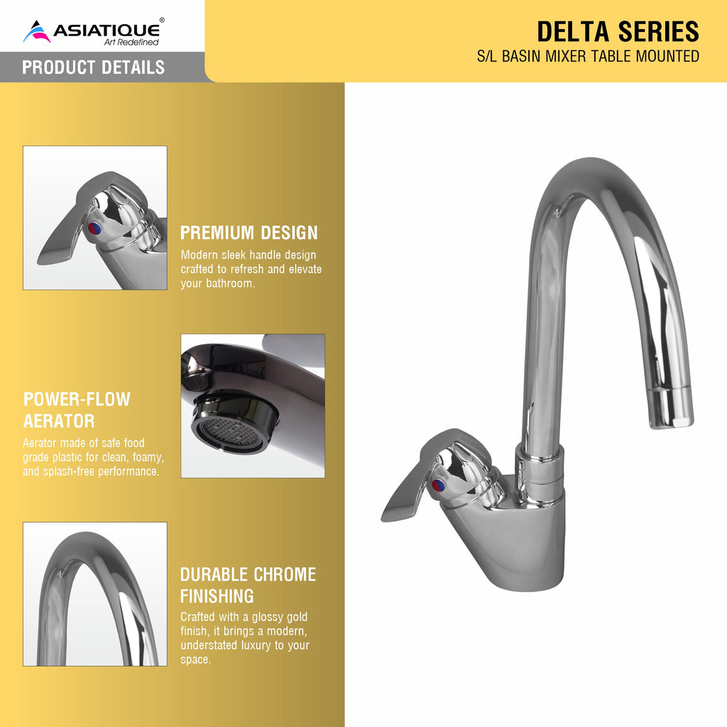 Asiatique S/L Basin Mixer Table Mounted (D-032), Delta Series Premium Brass Bathroom & Kitchen Faucets