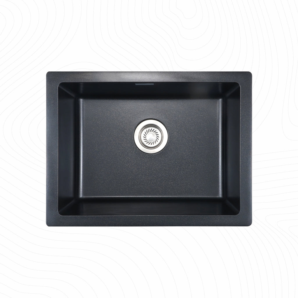 Asiatique Single Bowl Quartz Kitchen Sink (D101- IKON), Granite Finish, 304 Grade SS coupling, Slop Drain, Noise Reduction Design | 24 x 18 x 8 inches