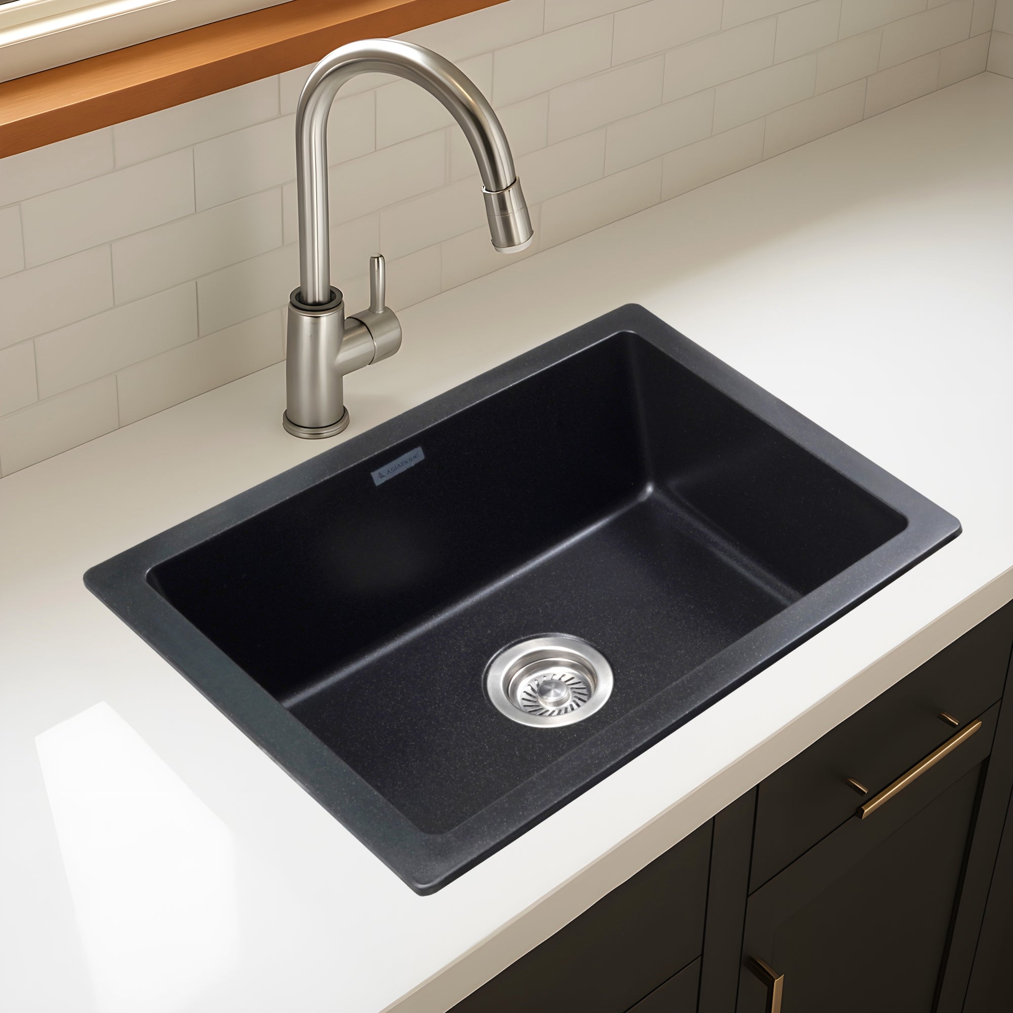 Asiatique Granite Kitchen Sink D-101 (IKON) | 24" x 18" | German Quartz Single Bowl | Top, Flush & Under Mount