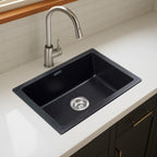 Asiatique Single Bowl Quartz Kitchen Sink (D101- IKON), Granite Finish, 304 Grade SS coupling, Slop Drain, Noise Reduction Design | 24 x 18 x 8 inches