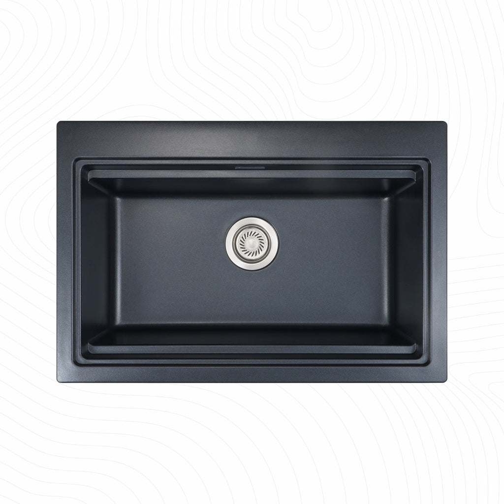 Asiatique Single Bowl Quartz Kitchen Sink (D102- PRECIS), Granite Finish, 304 Grade SS coupling, Slop Drain, Noise Reduction Design | 28.5 x 19 x 9 inches