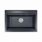 Asiatique Single Bowl Quartz Kitchen Sink (D102- PRECIS), Granite Finish, 304 Grade SS coupling, Slop Drain, Noise Reduction Design | 28.5 x 19 x 9 inches