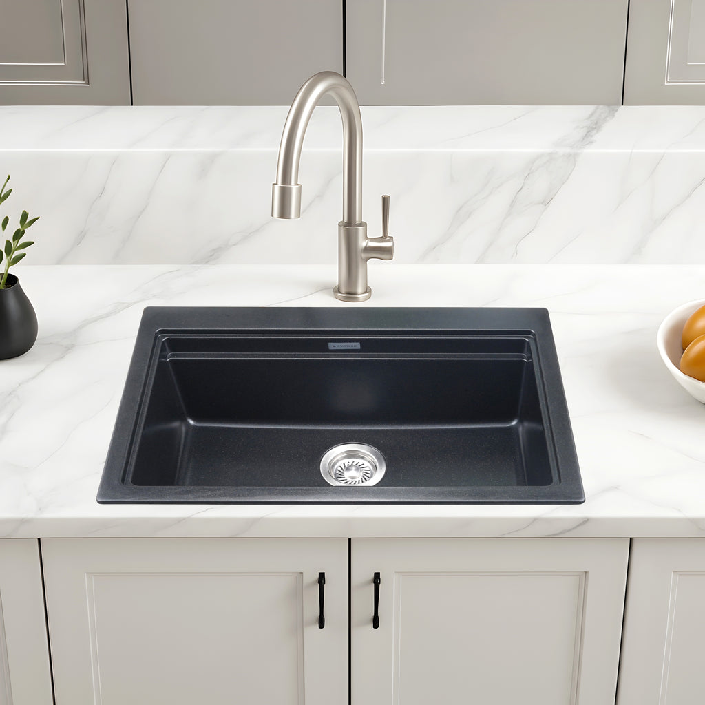 Asiatique Granite Kitchen Sink D-102 (PRECIS) | 28.5" x 19" | German Quartz Single Bowl | Top, Flush & Under Mount