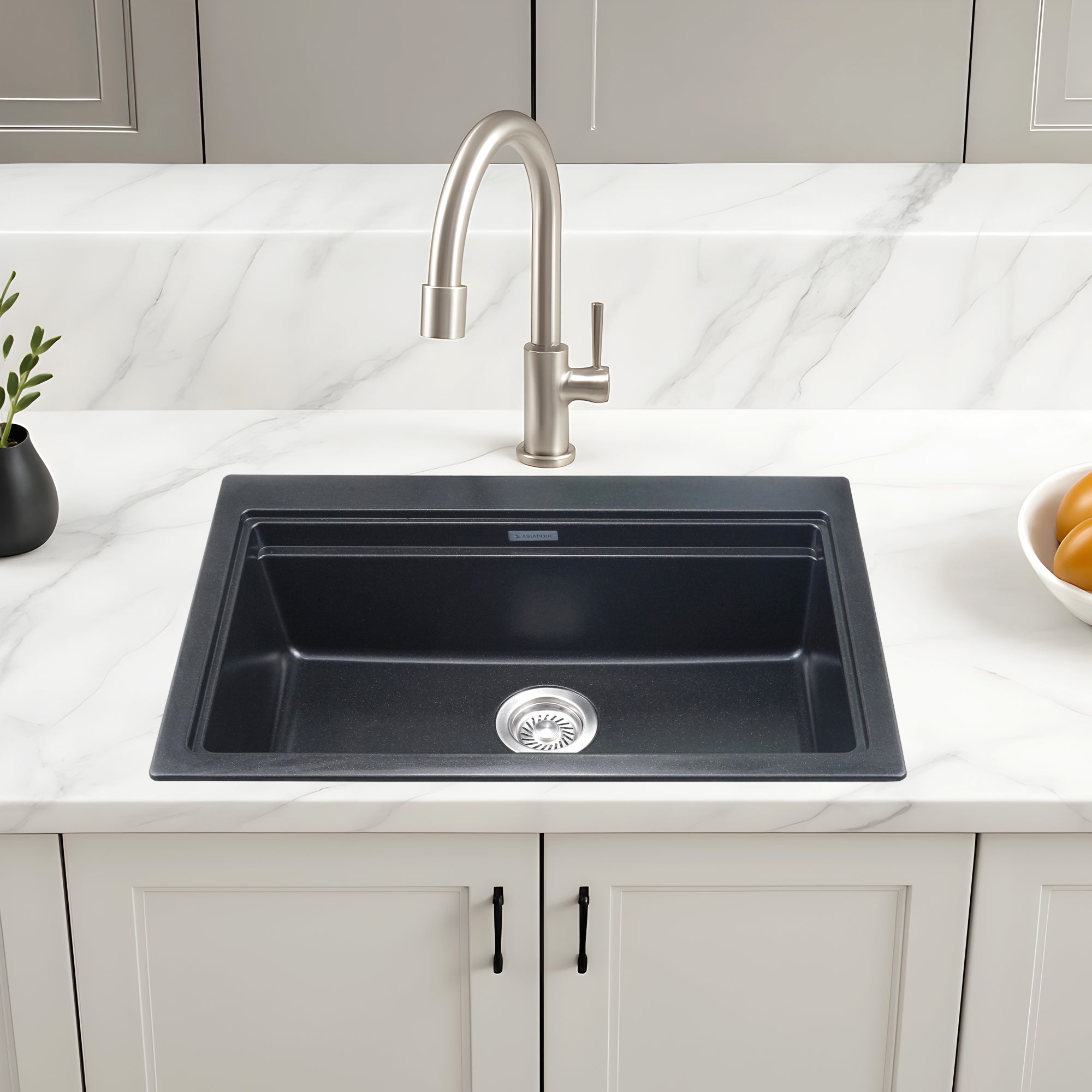 Asiatique Granite Kitchen Sink D-102 (PRECIS) | 28.5" x 19" | German Quartz Single Bowl | Top, Flush & Under Mount