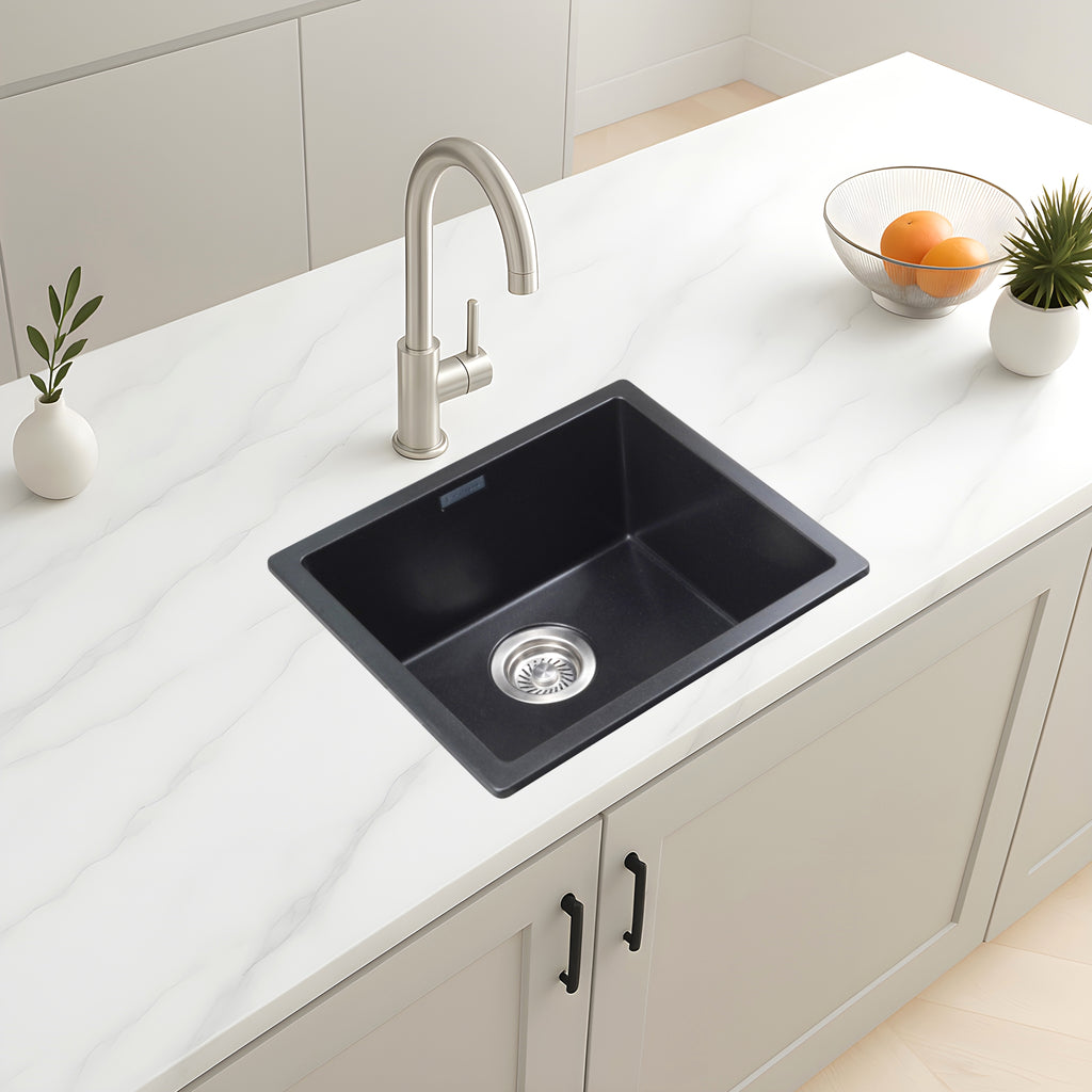 Asiatique Granite Kitchen Sink D-104 (LAVELLO) | 18" x 16" | German Quartz Single Bowl | Top, Flush & Under Mount
