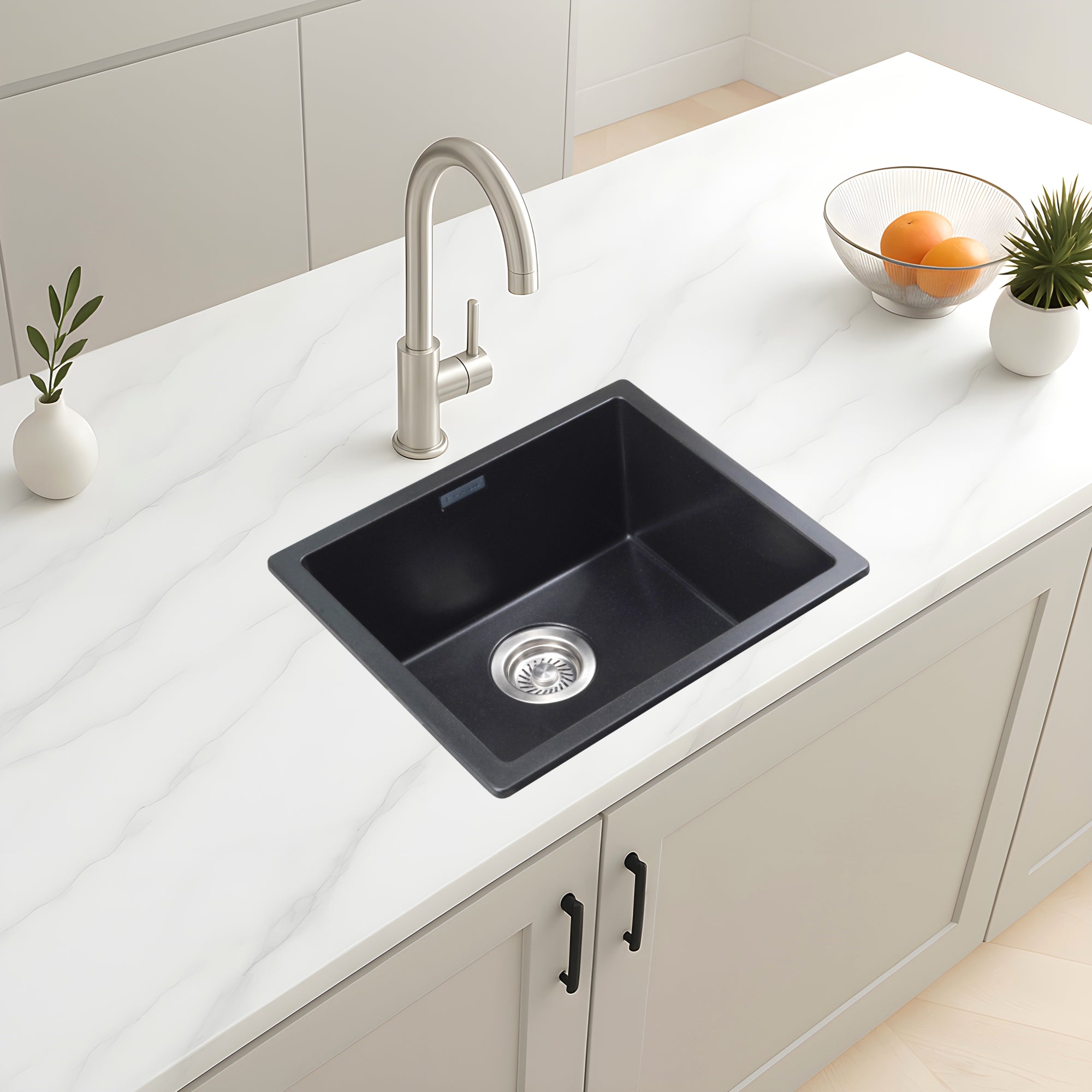 Asiatique Granite Kitchen Sink D-104 (LAVELLO) | 18" x 16" | German Quartz Single Bowl | Top, Flush & Under Mount