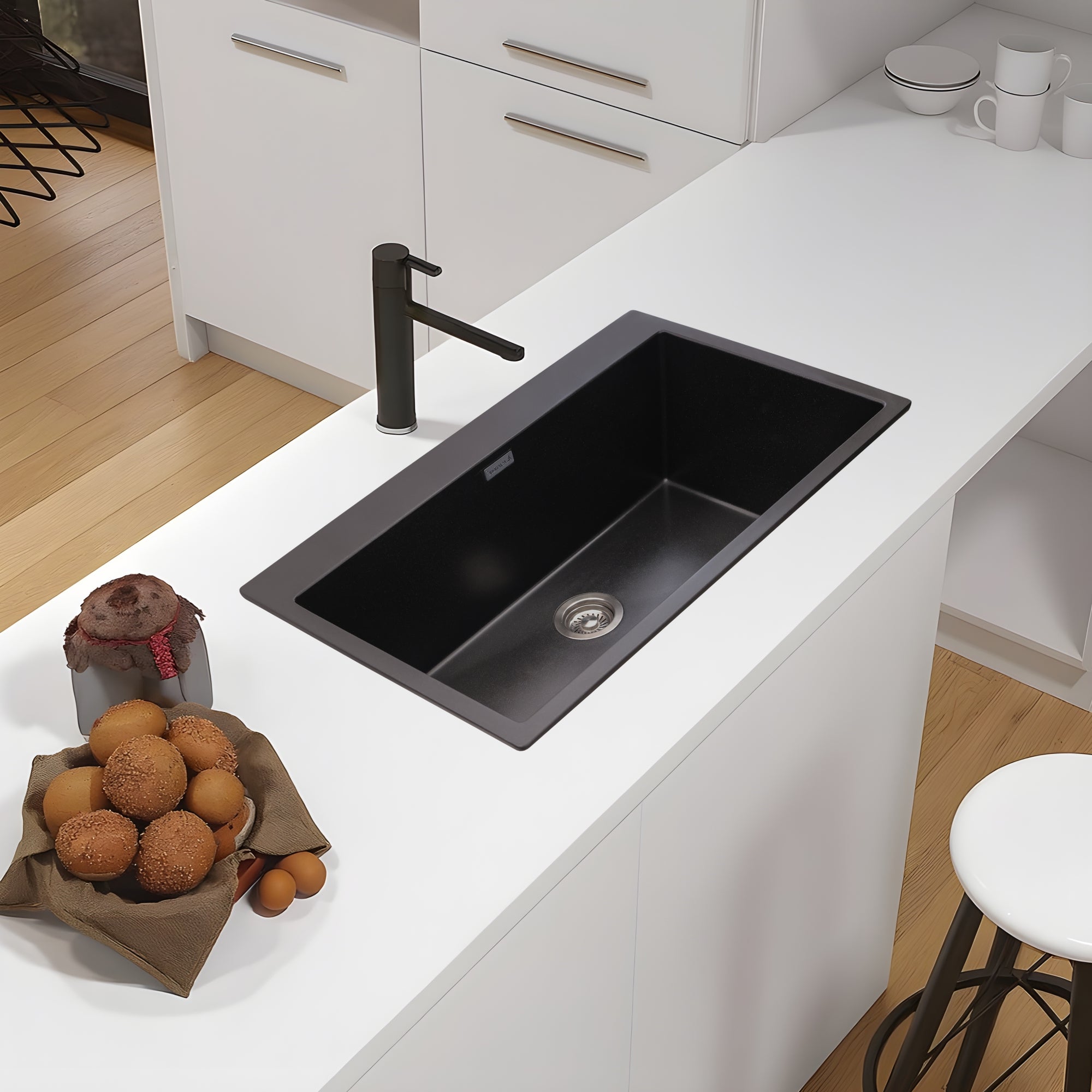 Asiatique Quartz Kitchen Sink D–105 (LUXUR) | 31" x 20" | Single Bowl | German Quartz Single Bowl with Drain | Top, Flush & Under Mount