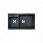 Asiatique Double Bowl Quartz Kitchen Sink (D201- ALEX), Granite Finish, 304 Grade SS coupling, Slop Drain, Noise Reduction Design | 34 x 20 x 8 inches